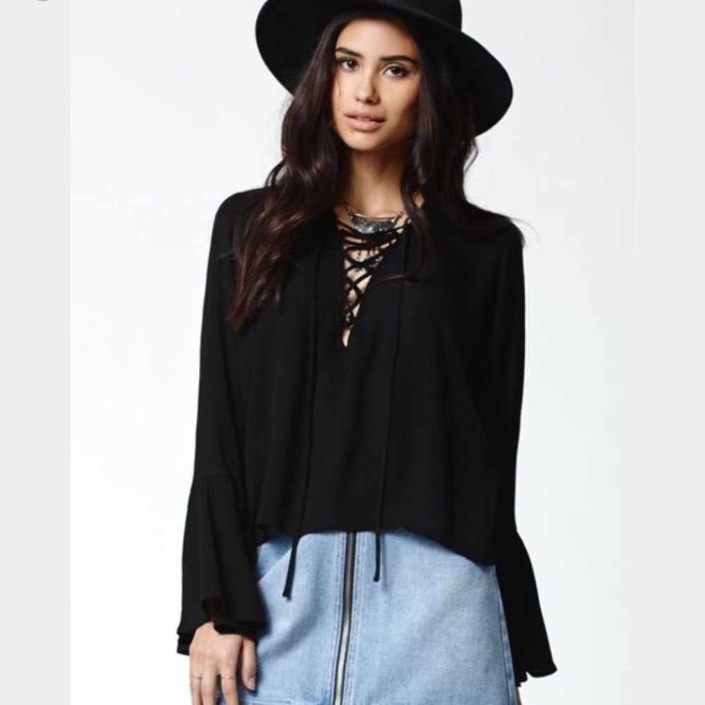 PacSun Kendall + Kyle Lace-Up Bell Sleeve Top